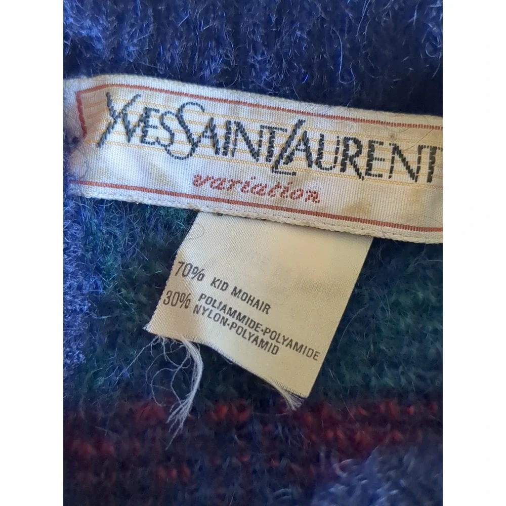 Vtg Yves Saint Laurent‎ Kid Mohair Sweater Multicolor Pullover Mock Neck